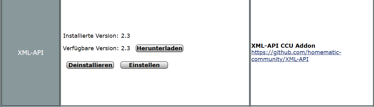 XML-API CCU Addon installiert