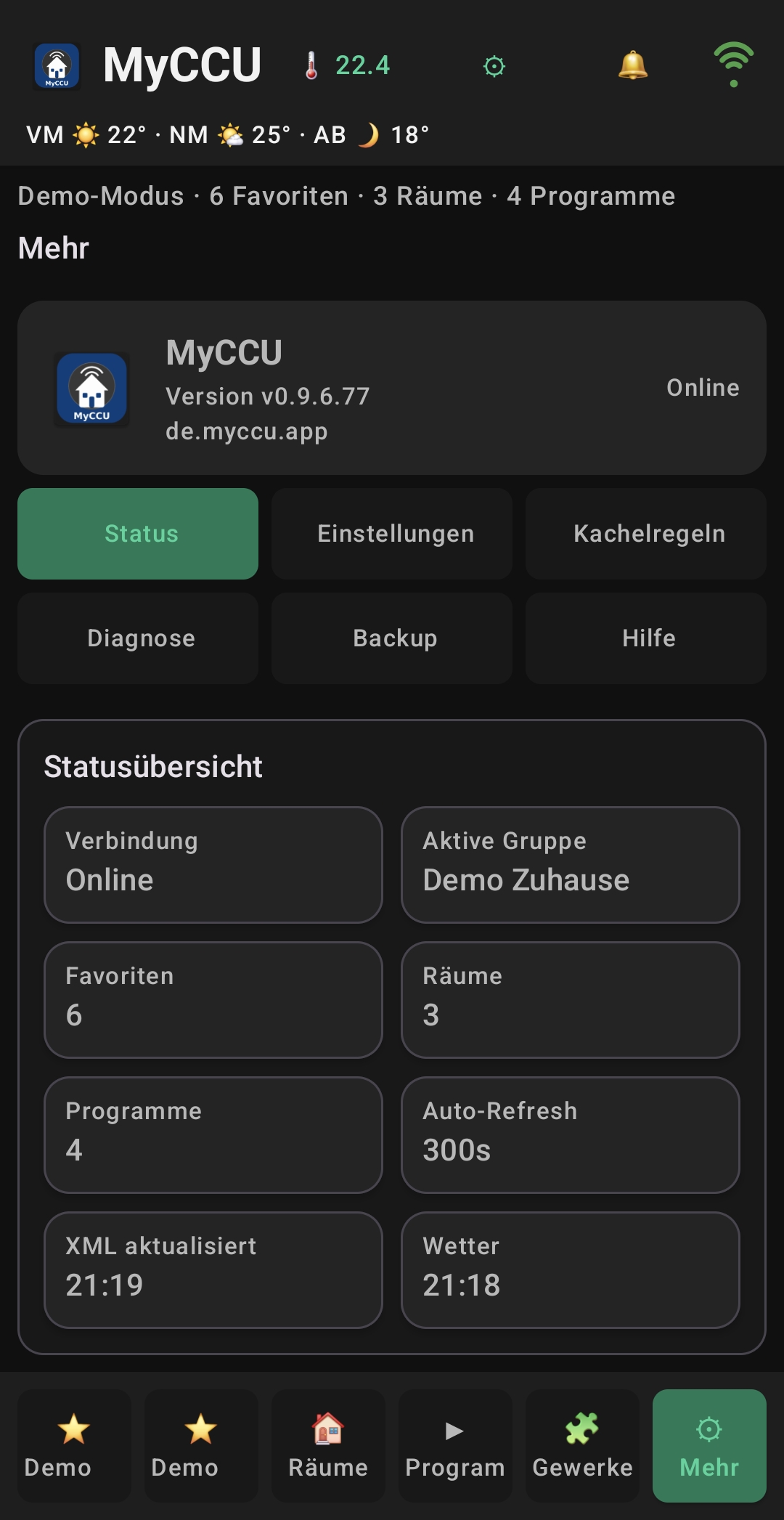 MyCCU Screenshot: Mehr & Status